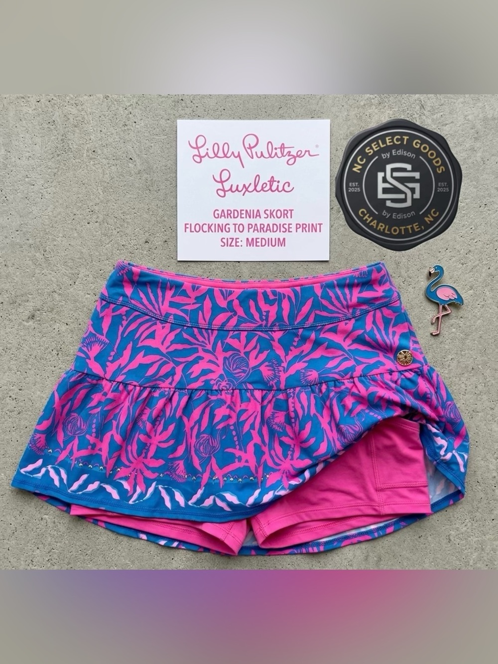 Lilly Pulitzer Luxletic Gardenia Skort Size M Flocking to Paradise Flamingo Pink